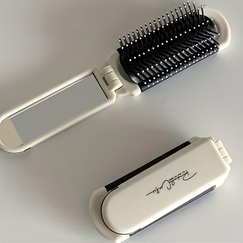 Foldable Mini Hairbrush with Mirror