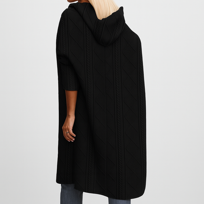 Asha | Lange cardigan met capuchon en kabelgebreid patroon