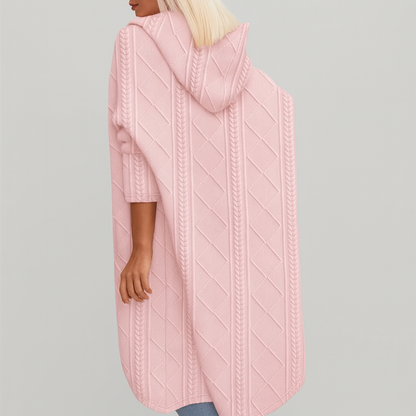 Asha | Lange cardigan met capuchon en kabelgebreid patroon