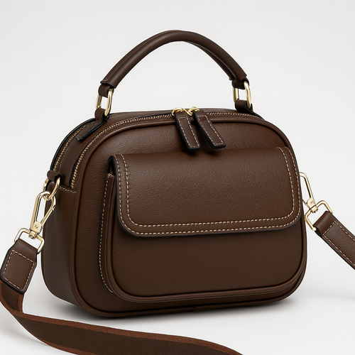 Elegant crossbody bag with two layers and a wide shoulder strap