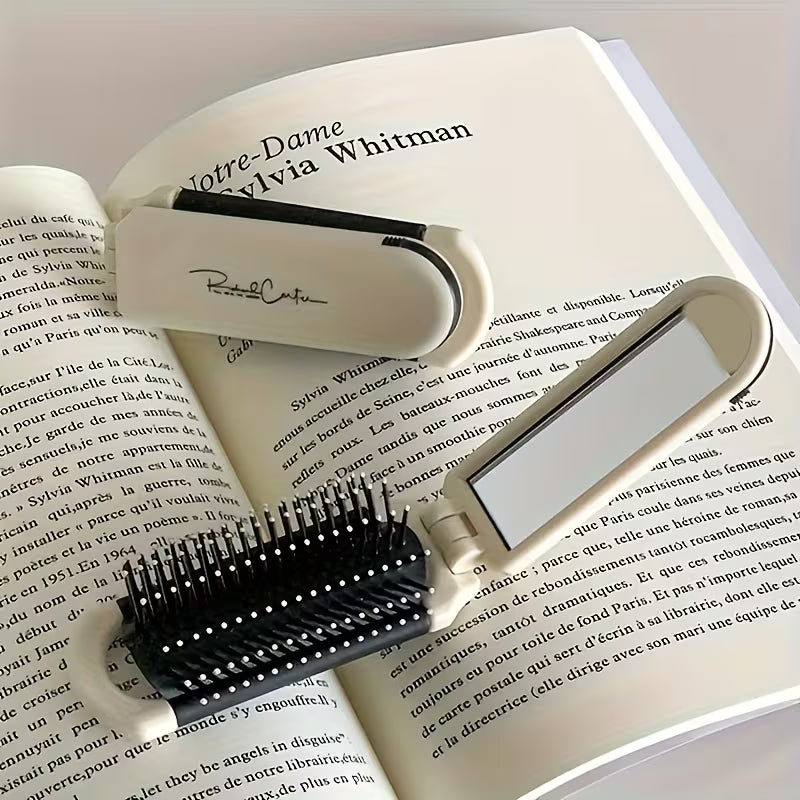 Foldable Mini Hairbrush with Mirror